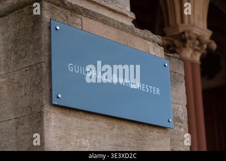 Cartello Guildhall Winchester Foto Stock