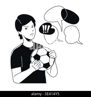 Giocatore di calcio frustrato - illustrazione di design piatto in bianco e nero Illustrazione Vettoriale