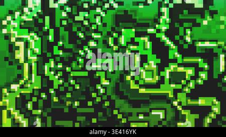 Sfondo verde con pixel brillanti e distorsione digitale del rumore Foto Stock