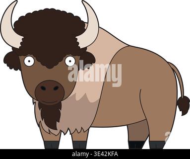 Graziosa illustrazione vettoriale di un bisonte isolato su sfondo bianco Illustrazione Vettoriale