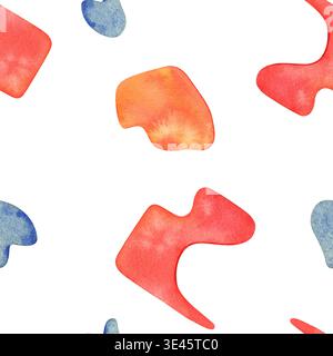 Motivo senza cuciture con tagli di carta colorati. Illustrazione ad acquerello dipinta a mano isolata su bianco. Design luminoso, astratto e divertente, ideale per l'artigianato Foto Stock