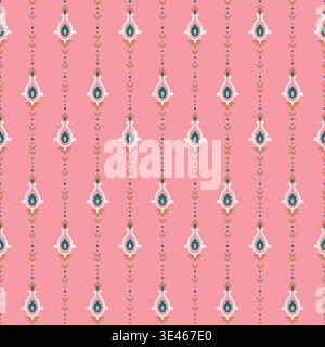 Stampa a righe Boho Paisley rosa verde Illustrazione Vettoriale