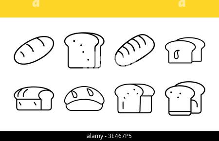 Collezione di icone artistiche a forma di pane con variazioni minime del contorno. Illustrazione Vettoriale
