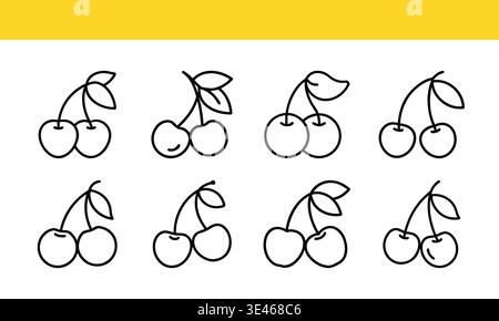 Collezione di icone artistiche Cherry line con variazioni minime del profilo. Illustrazione Vettoriale