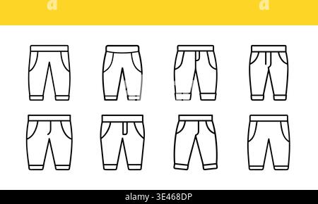 I pantaloncini sono una collezione di icone artistiche con un contorno minimale. Illustrazione Vettoriale