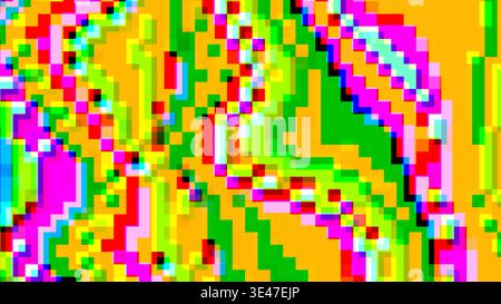Motivo di ordinamento pixel con colori neon e distorsione glitter Foto Stock