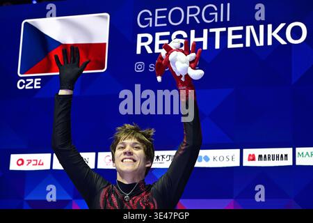 Praga, Repubblica Ceca. 26 marzo 2026. Campionati mondiali di pattinaggio di figura maschile - programma corto, a Praga, Repubblica Ceca, il 26 marzo 2026. Georgii Reshtenko della Repubblica Ceca. Crediti: Roman Vondrous/CTK Photo/Alamy Live News Foto Stock