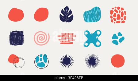 Collezione di forme organiche astratte ed elementi doodle con colori audaci per progetti di design moderni. Illustrazione Vettoriale