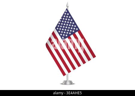 Bandiera degli Stati Uniti d'America - bandiera di paese, identità culturale e patrimonio. Rappresenta l'orgoglio nazionale e l'unità. Flag del piano vettoriale appeso al paranco corto. Isolato su sfondo bianco Illustrazione Vettoriale