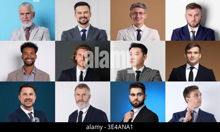 Uomini di età diverse. Ampia collezione di ritratti maschili Foto Stock