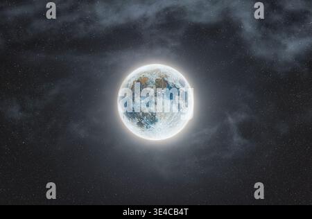 Full Moon con Starry e Cloudy Night Sky Foto Stock