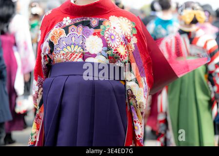 Laureate giapponesi femminili che indossano un Kimono tradizionale Foto Stock