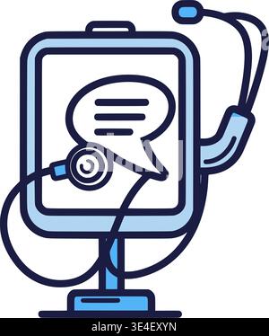 Concetto di consultazione medica online con stetoscopio e Chat Bubble sullo schermo del tablet Illustrazione Vettoriale