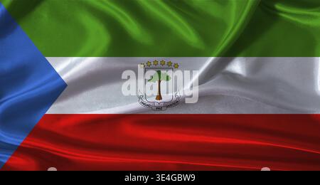 Bandiera nazionale della Guinea Equatoriale con consistenza di stoffa. Bandiera della Guinea equatoriale con sfondo texture realistico Foto Stock