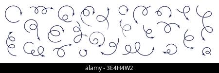 Set di vettori freccia linea disegnata a mano. Direzione dell'elemento freccia del lop di schizzo illustrazione semplice raccolta di forme a spirale Illustrazione Vettoriale