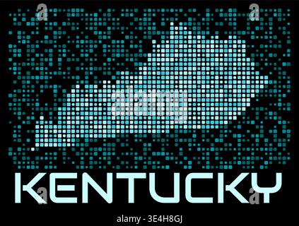 Kentucky, Stati Uniti, mappa digitale punteggiata. Forma dello stato nella tavolozza dei colori ciano su sfondo scuro. Illustrazione Vettoriale