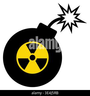 un'icona nera della bomba atomica accesa sul bianco. Foto Stock