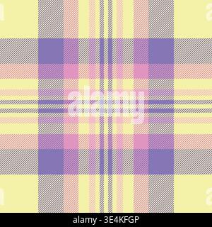 Tessuto a quadri, sfondo vettoriale senza cuciture. Texture punk con motivo tartan a scacchi in una tavolozza di colori lime e indaco. Illustrazione Vettoriale