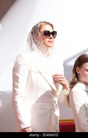 Montecarlo, Monaco. 28 marzo 2026. La Principessa Charlene di Monaco giunse alla messa papale allo Stade Luigi II di Monte Carlo, nel Principato di Monaco il 28 marzo 2026. Papa Leone XIV visita Monaco per un viaggio simbolico di un giorno, la prima presenza papale in quasi cinque secoli. Foto di Jean-Charles Vinaj/ABACAPRESS.COM credito: Abaca Press/Alamy Live News Foto Stock