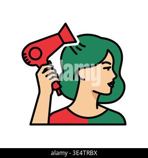 Una donna che usa un asciugacapelli rosso Illustrazione Vettoriale