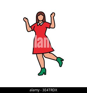 Una donna con un vestito da babbo natale e un cappello che regge un albero di natale Illustrazione Vettoriale