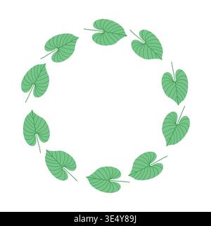 Forma a cuore disegnata a mano con corona di foglie, cornice botanica verde, decorazione eco-invito per matrimoni Illustrazione Vettoriale
