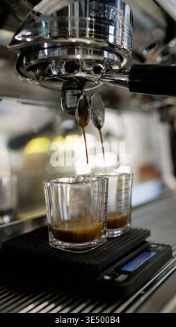 Macchina da caffè professionale per erogare caffè a doppia tazza Foto Stock