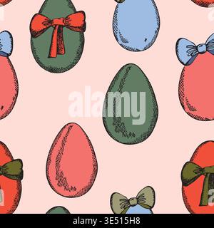 Buona Pasqua motivo senza cuciture con uova su sfondo colorato. Design a pois per cartoline, cartoline, carta da parati, poster. Illustrazione vettoriale Illustrazione Vettoriale