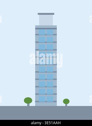 Architettura contemporanea a più piani, alta proprietà residenziale o commerciale, grafica vettoriale stilizzata all'aperto. Illustrazione Vettoriale