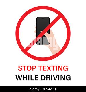 Nessun messaggio di testo durante la guida. Non utilizzare il telefono durante la guida. Comportamento di guida imprudente e pericoloso. Illustrazione vettoriale. Illustrazione Vettoriale