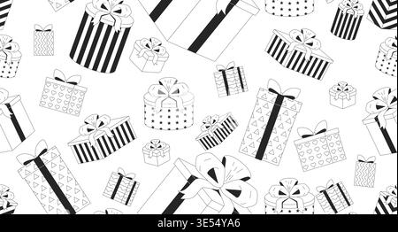 Confezioni regalo confezionate con motivo a ripetizione bianco e nero Illustrazione Vettoriale