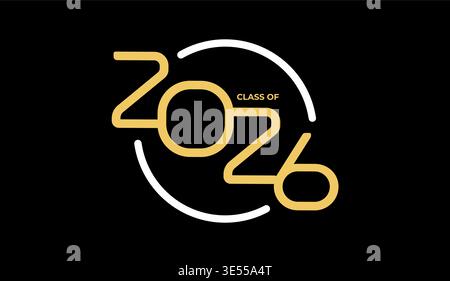 Logo di graduazione minimale 2026, distintivo moderno per festeggiare la classe. Banner scolastico, invito senior, merch Alumni, branding academy, post social. Vettore Illustrazione Vettoriale