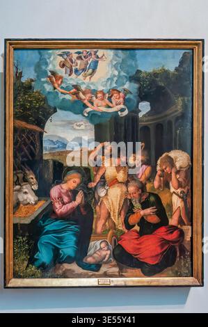Adorazione dei Pastori dipinto di Pedro Machuca al Museo Nazionale di Scultura di Valladolid, Spagna. Un classico lavoro rinascimentale spagnolo. Foto Stock