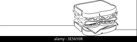 disegno continuo di un delizioso sandwich, illustrazione vettoriale di line art Illustrazione Vettoriale