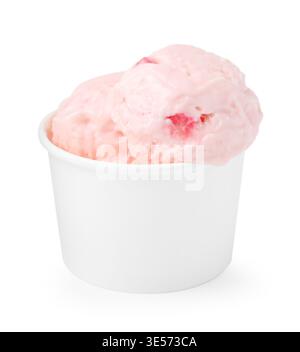Gustoso yogurt congelato in un bicchiere di carta isolato su bianco Foto Stock
