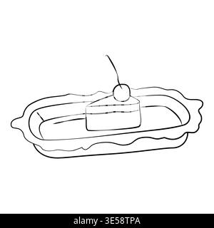 Torta di compleanno o di matrimonio disegnata a mano in stile vintage retrò, illustrazione grafica del cibo per feste o menu Illustrazione Vettoriale
