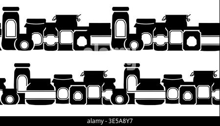 Set monocromatico vettoriale di bordi senza cuciture vari inceppamenti. Collezione di cornici con silhouette nera di biberon per invito, card Illustrazione Vettoriale