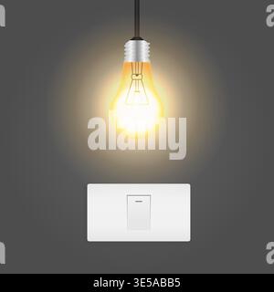 Presa di corrente e lampadina. Risparmio di energia elettrica ed energia. Illustrazione vettoriale. Illustrazione Vettoriale