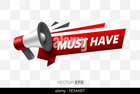 Deve avere uno striscione con un megafono. Un concetto promozionale accattivante. Ideale per marketing e offerte speciali. Illustrazione vettoriale Illustrazione Vettoriale