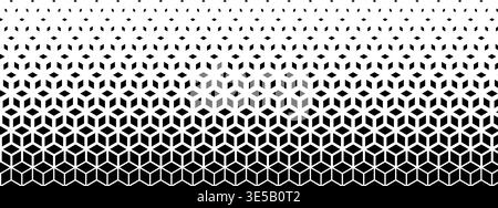 Pattern di forme cubiche con effetto gradiente. Cubi ripetuti che svaniscono in proiezione isometrica. Stampa geometrica astratta minimalista. Carta da parati con forme diamantate sbiadite. Illustrazione grafica vettoriale. Illustrazione Vettoriale