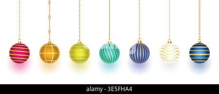 collezione di 3d elementi bauble design per la decorazione di natale Illustrazione Vettoriale