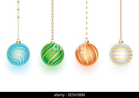 design realistico isolato natale bauble in set di quattro Illustrazione Vettoriale