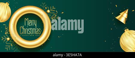 allegro banner dorato realistico di natale con spazio di testo Illustrazione Vettoriale
