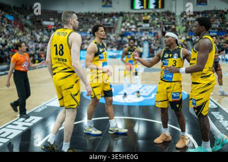 Jonas Wohlfarth-Bottermann (MHP RIESEN Ludwigsburg, #18), Brandon Tischler (MHP RIESEN Ludwigsburg, #24), Terrell Harris (MHP RIESEN Ludwigsburg, #08), Stefan Smith (MHP RIESEN Ludwigsburg, #03), Babacar sane (MHP RIESEN Ludwigsburg, #00), GER, MHP RIESEN RIESEN Ludwigsburg Foto Stock