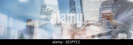 Sistema di business intelligence basato SULL'INTELLIGENZA ARTIFICIALE integrato con l'ambiente aziendale moderno. Foto Stock