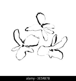 Sagome floreali minimali, elementi botanici a carboncino, png floreale boho Foto Stock