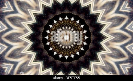 Mandala dorato astratto che crea un motivo caleidoscopio geometrico simmetrico Foto Stock