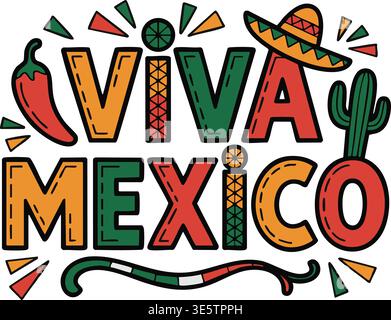 Illustrazione vettoriale festiva "viva Mexico" con simboli culturali Illustrazione Vettoriale