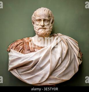 Busto del filosofo greco Aristotele Foto Stock