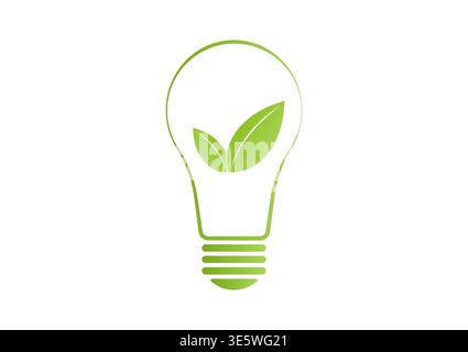 Lampadina con foglia verde. Simbolo logo risparmio energia. Energia verde o energia rinnovabile. Concetto ecologico. Illustrazione Vettoriale
